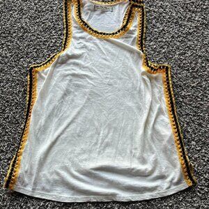 We The Free Tank Top Womens Medium White w/Gold Yellow Boho Crochet, Indie